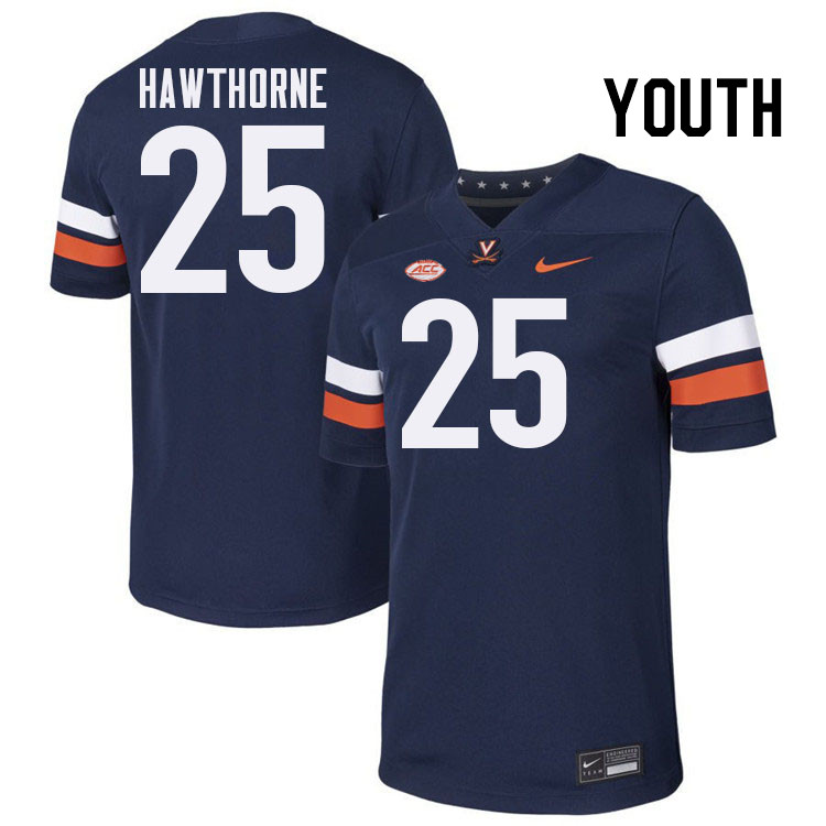Youth Virginia Cavaliers #25 Donte Hawthorne College Football Jerseys Stitched-Navy